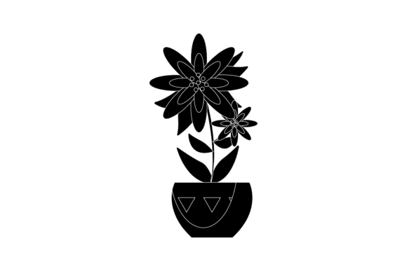 Flowers Pot Red Circle Black Style for Graphics and Illustrations